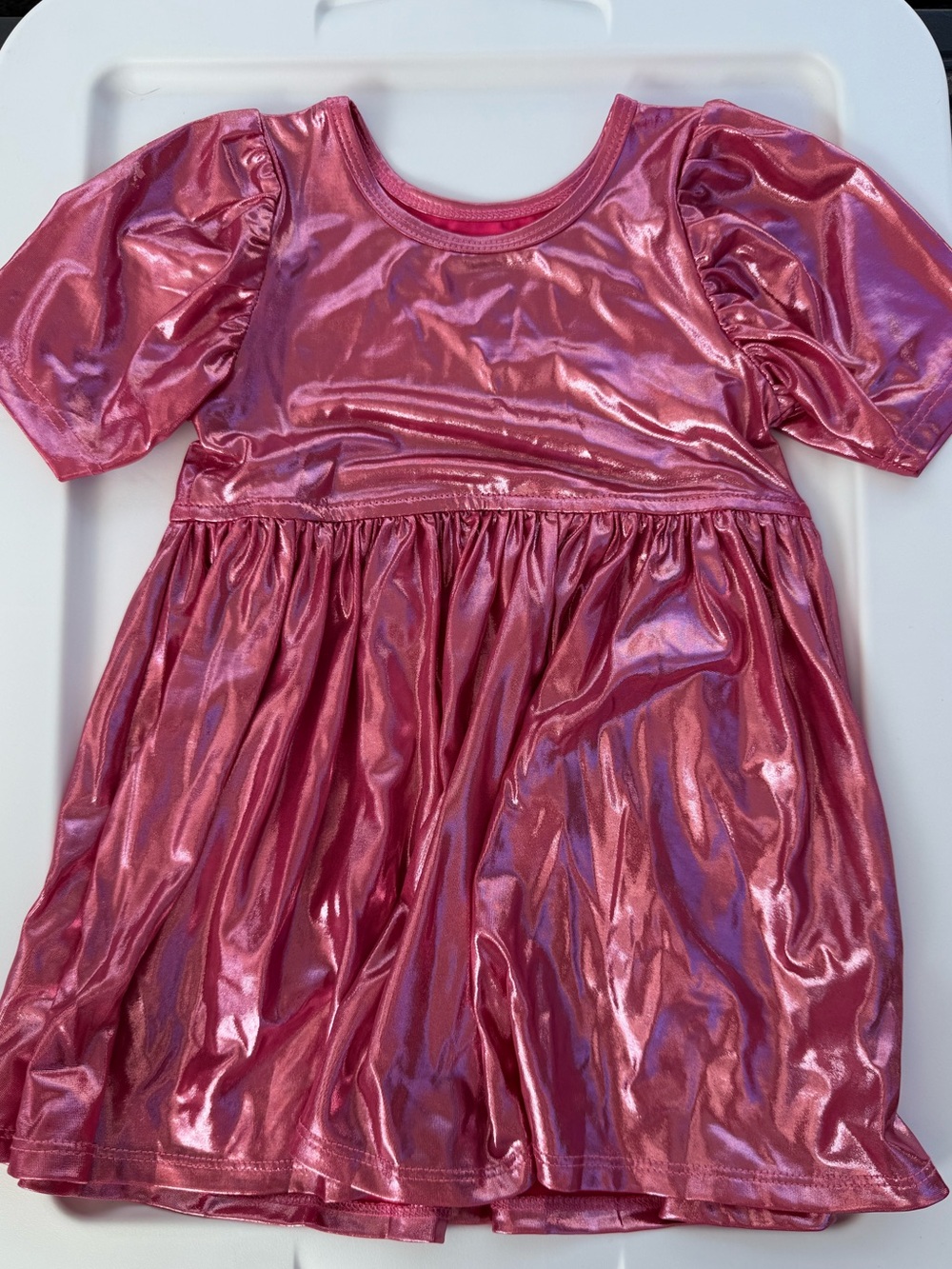 Pink Chicken Shimmering Rose Metallic Puff-Sleeve Dress